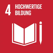 Kachel mit dem Emblem vom Nachhaltigkeitsziel 4 der Vereinten Nationen: Hochwertige Bildung.